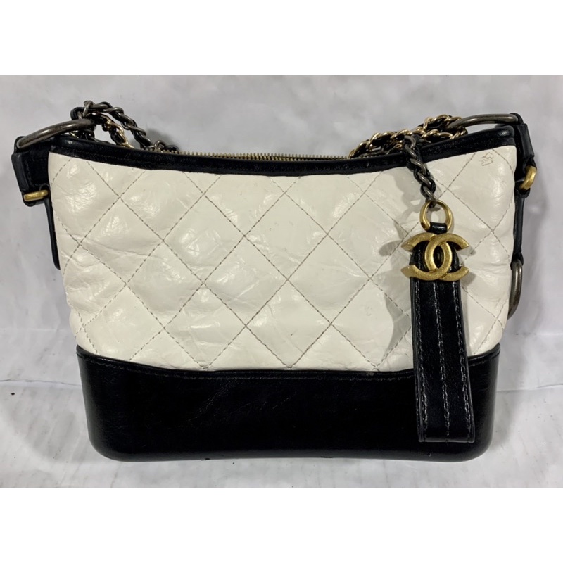 Chanel Calfskin Small Gabrielle White Black Bag (Preloved)