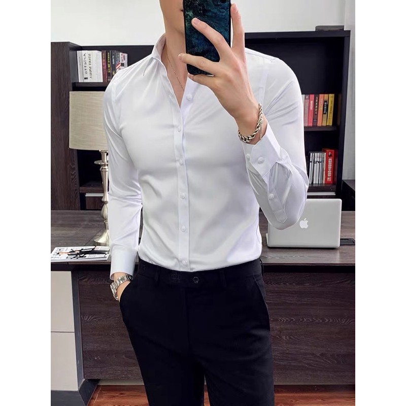 White Shirt Men s Long Sleeve Business Formal Wear Shopee Philippines