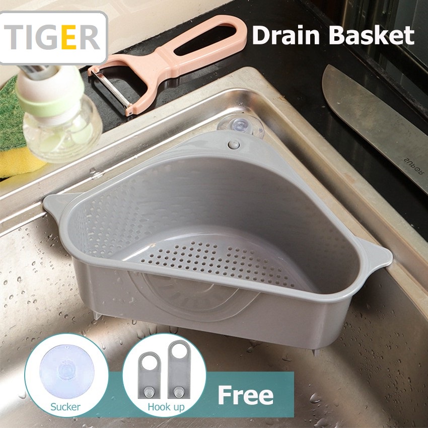 Kitchen Sink Strainer Drains Triangular Baskets Sink Filter Shelf Vegetable Fruit Drainer Basket