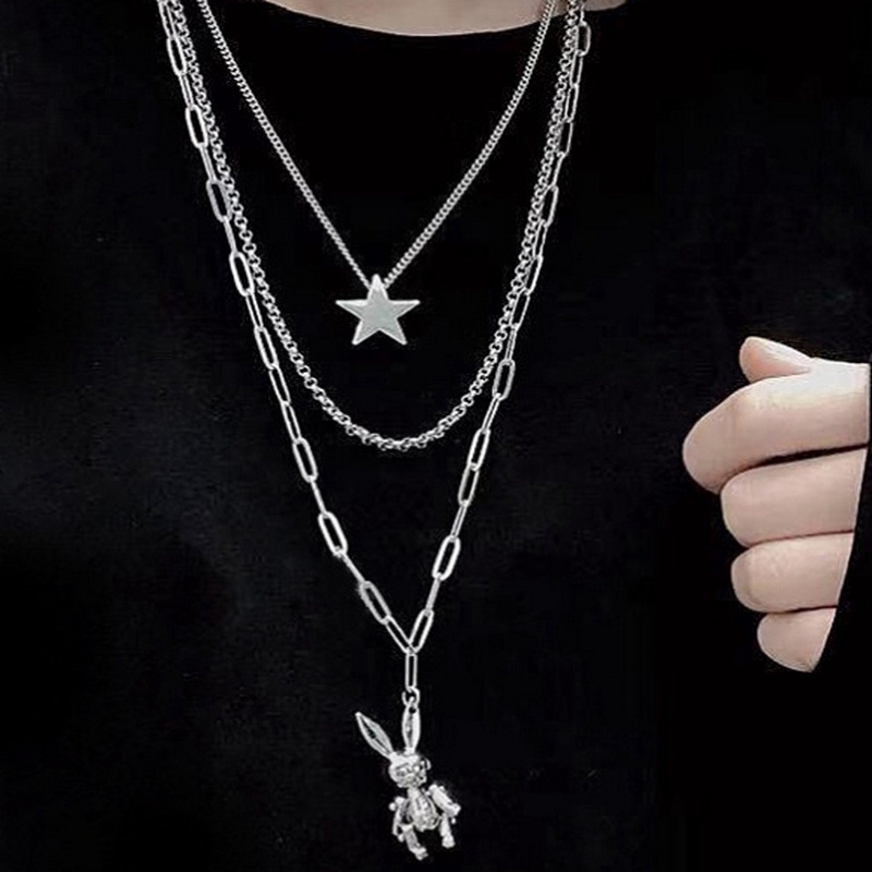 INS Hip Hop Harajuku Style Personality Rabbit Bear Three-layer Necklace ...
