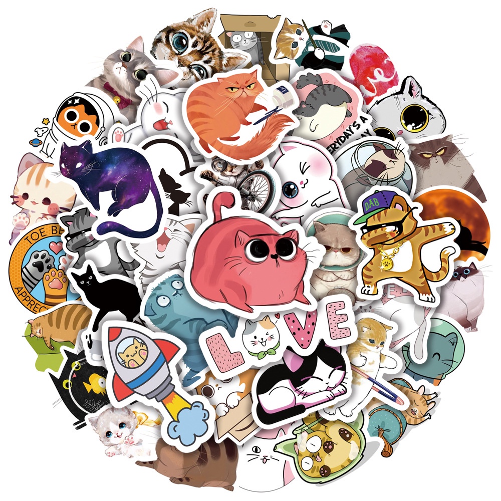 Y&P| Cute Cat Stickers Cartoon Waterproof Graffiti Stickers Set, 50 pcs ...