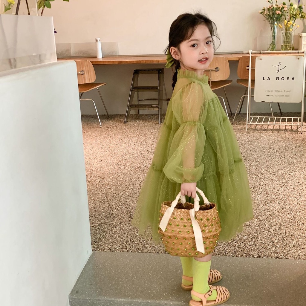 Korean ourtfit for kids girls Green dress for kids girls 1-8 Years old