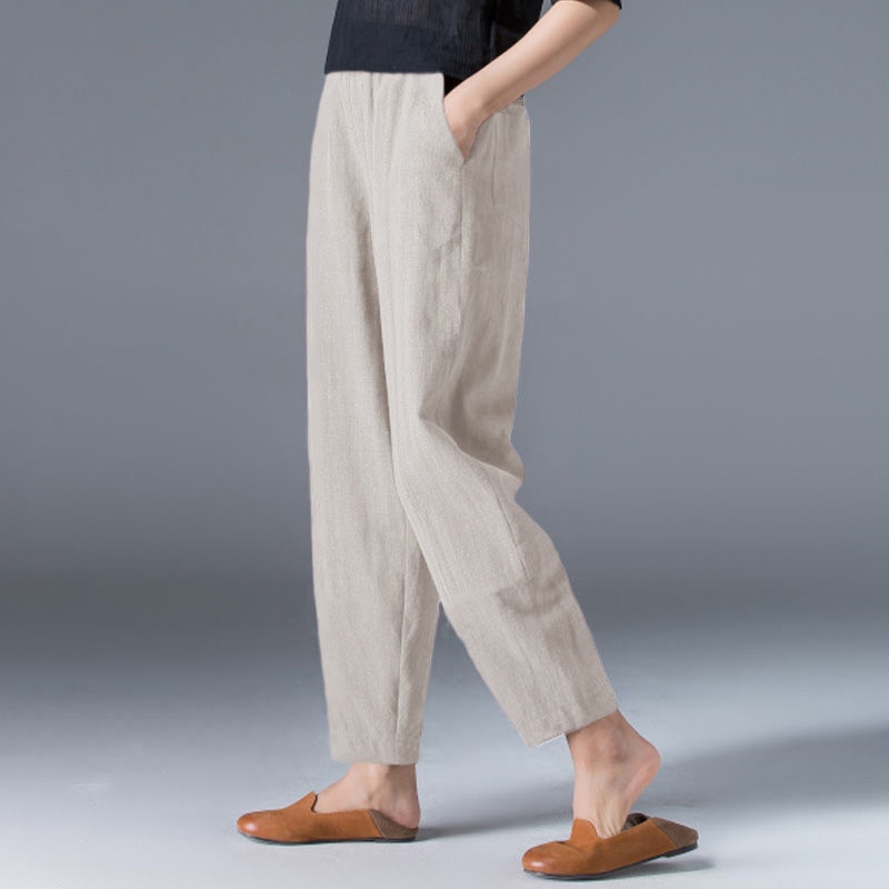 High Waist Trouser Women's Cotton Wide-leg Pants Loose Large Size White ...