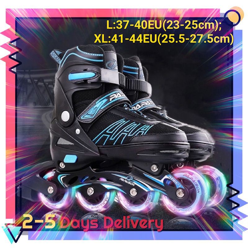 Adult inline skates, Skates (Black and Sliver)Roller skates Flashing Wheels Adjustable Inline