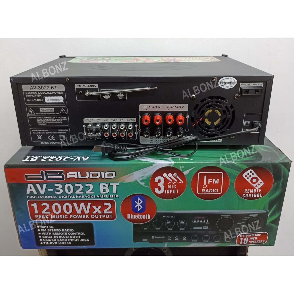 1200Wattsx2 Amplifier AV 3022 BT BT/USB/SD/FM DB Audio Professional