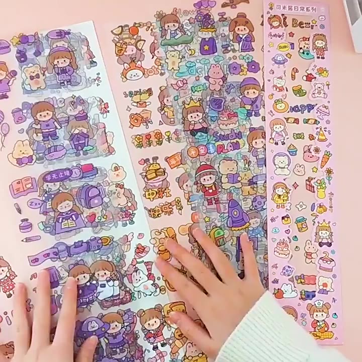 20 Sheets Cute Cartoon Long Daily Handbook PET Stickers Pack Student ...