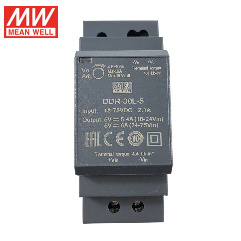MEAN WELL DDR30L5 30W DIN Rail DCDC Converter Input 1875V DC To 5V DC 6A 30W Meanwell Power