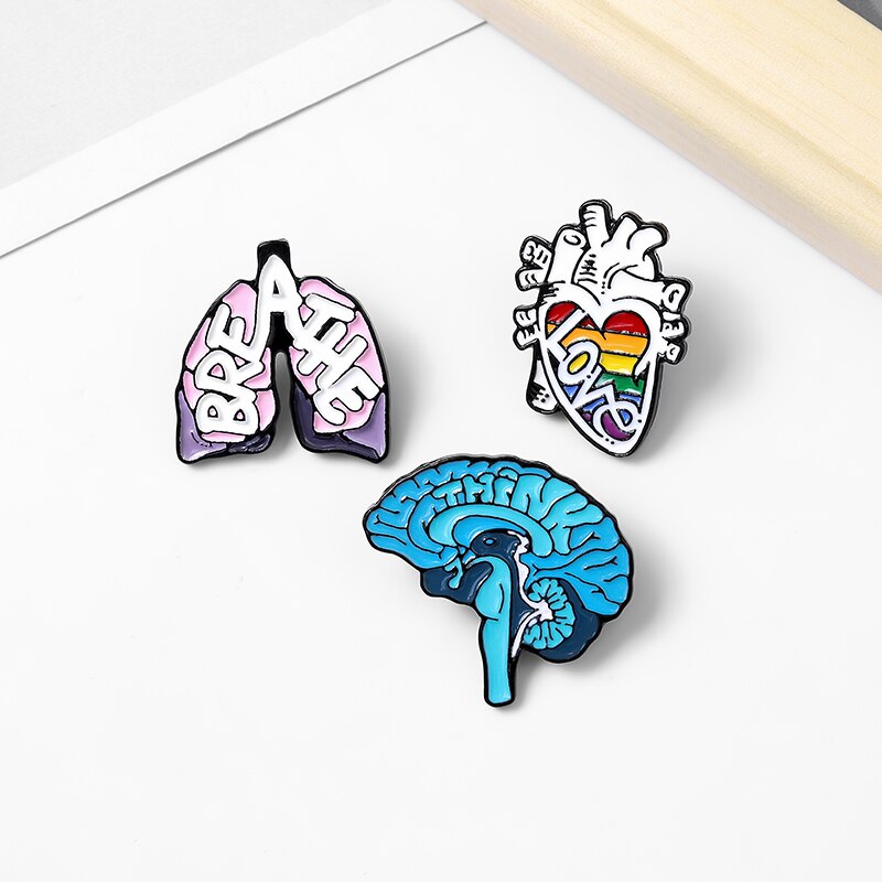 Organ Enamel Pins Custom Heart Lung Brain Brooch Lapel Pin Shirt Bag ...