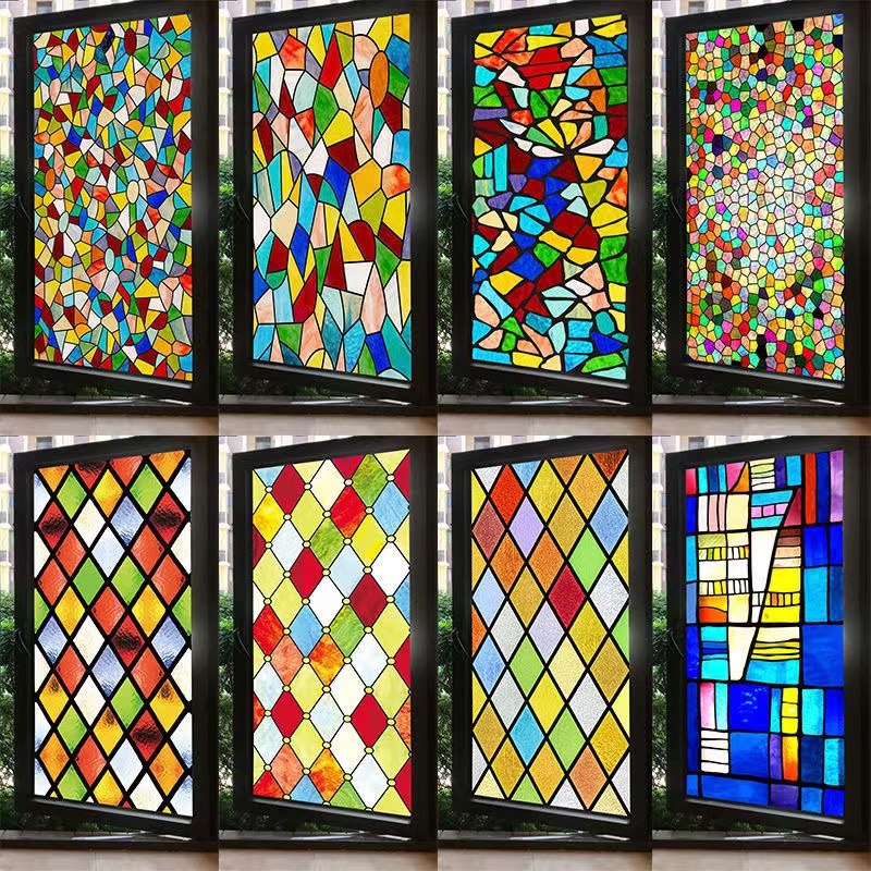 Colored Window Film Privacy Stained Glass Cover Static Cling Decorative ...