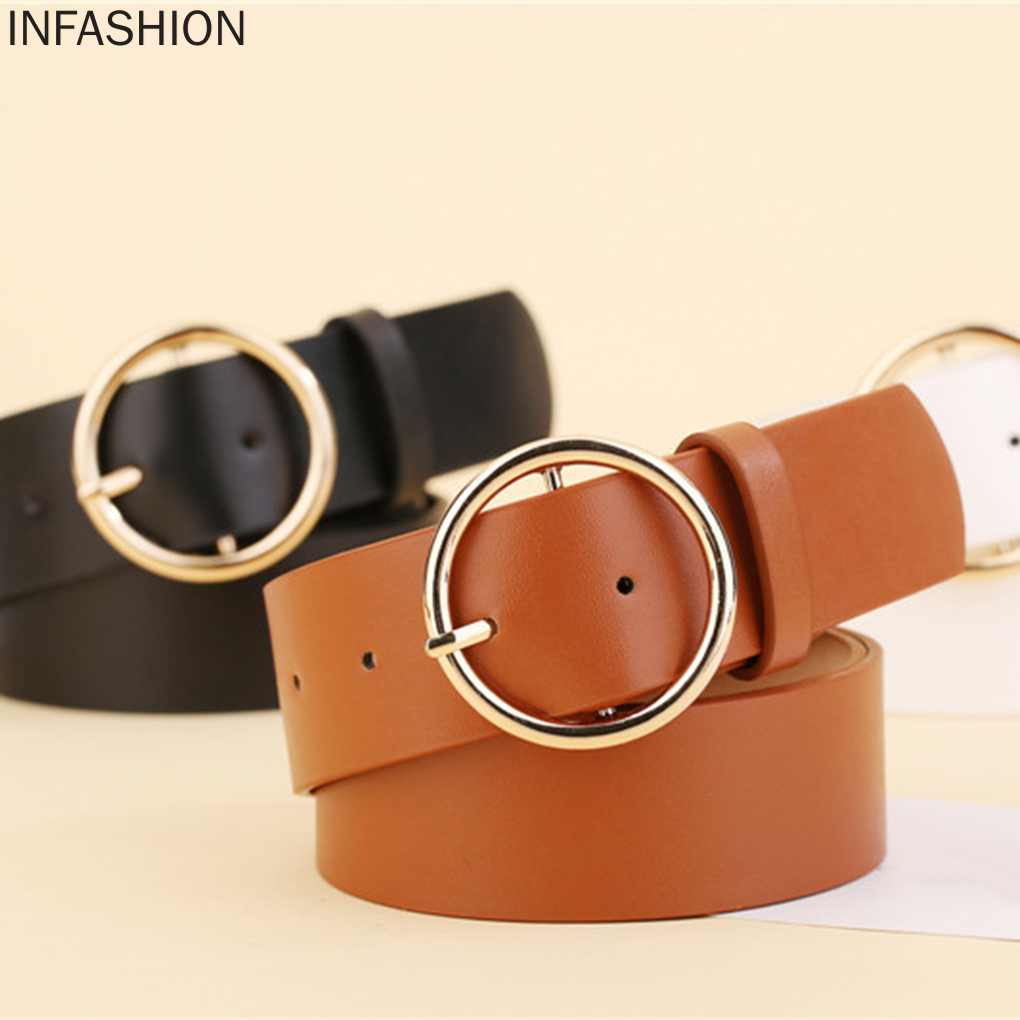 INFA PU Leather Ring Buckle Vintage Decorative Casual Tighten All-Match ...