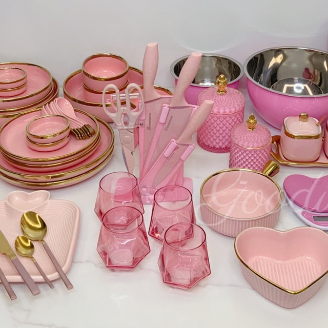 Pink Measuring Cups and Spoons Set - Sturdy 8PC Pink & Gold Measuring Cups  and Spoons Set Stainless Steel with Pink Silicone Handle- Pink Kitchen Decor  - Pink Kitchen Accessories - Cute