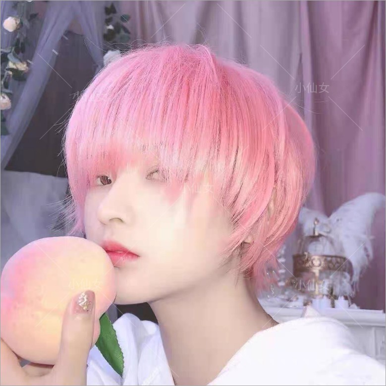 Wig Daily Wig Male Cosplay Pink Short Hair Wig Lolita Wig Unisex ...