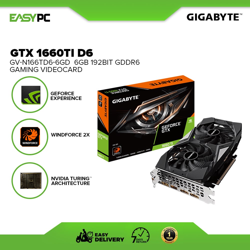 Gigabyte Gtx 1660Ti D6 GV-N166TD6-6GD 6gb 192bit GDdr6 Gaming Graphics  Card, GeForce GTX 1660 Ti.