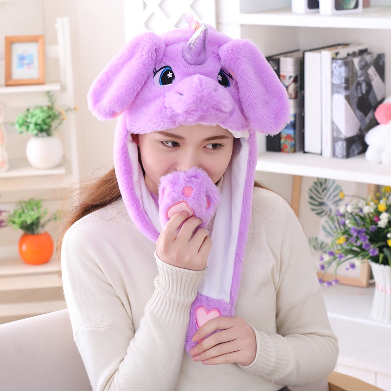 Fashion Moving Hat Rabbit Ears Plush Sweet Cute Airbag Cap can be ...