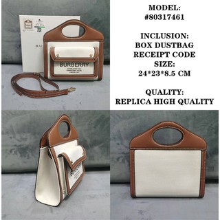 NOT MALL ##80317461 BURBERRY Mini Two-tone Canvas and Leather Pocket Bag  CANVAS HANDBAG WOMEN SHOULD | Shopee Philippines