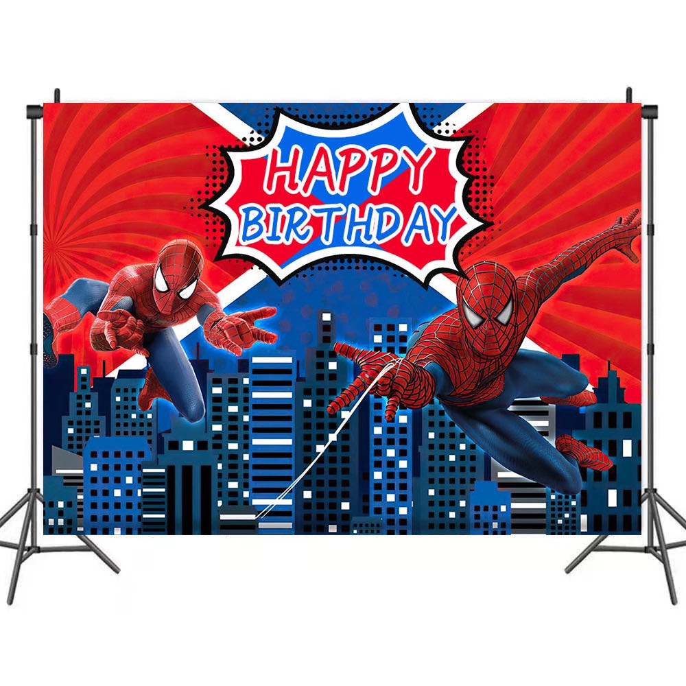Spiderman backdrops Happy Birthday Banner Birthday Decoration poster