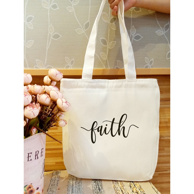 FAITH LOVE HOPE Tote Bag with zipper and pocket for woman canvas