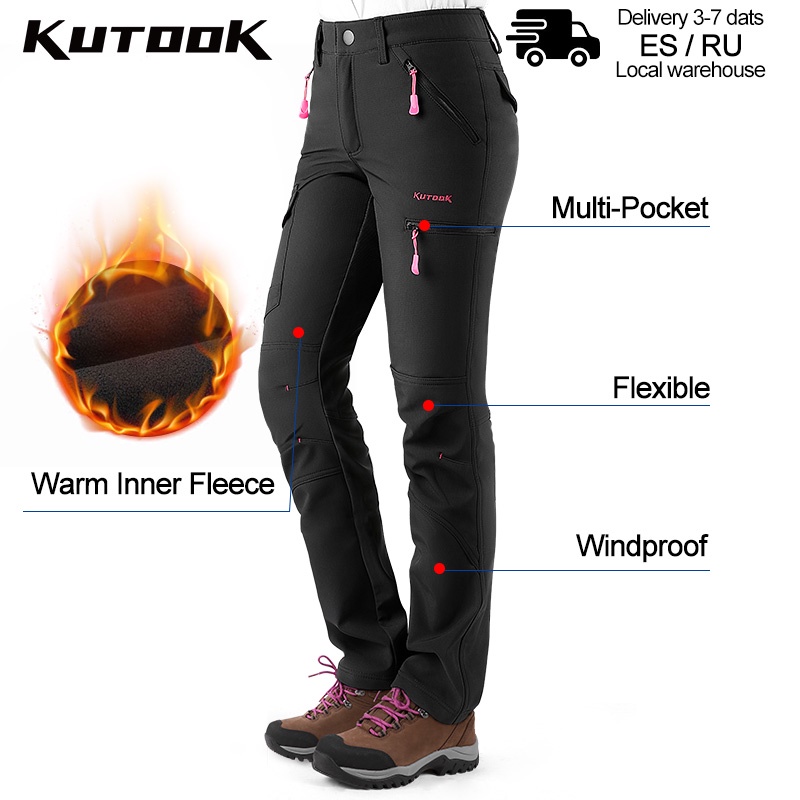 Kutook Winter Hiking Pants Women Soft Shell Trekking Pants Thermal