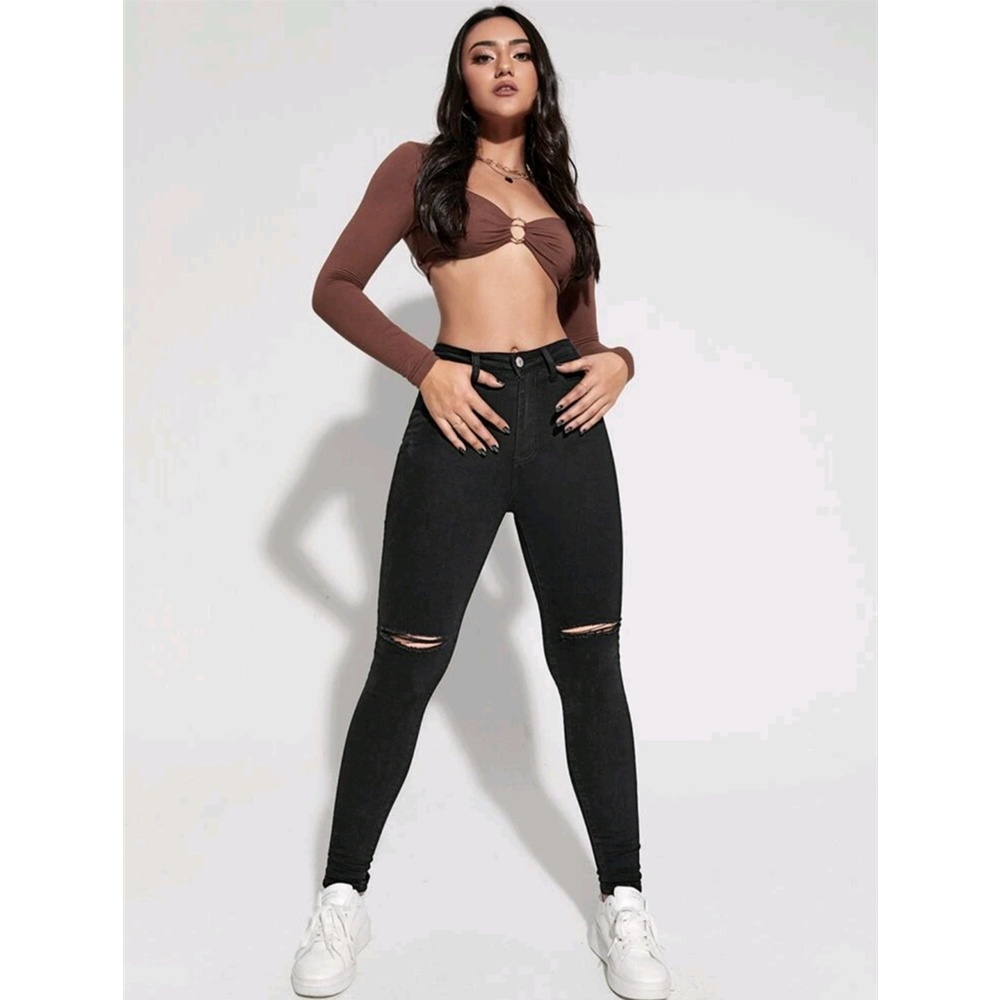 Lanka New Ripped Knee Cut High Waist Jeans For Womens Skinny and