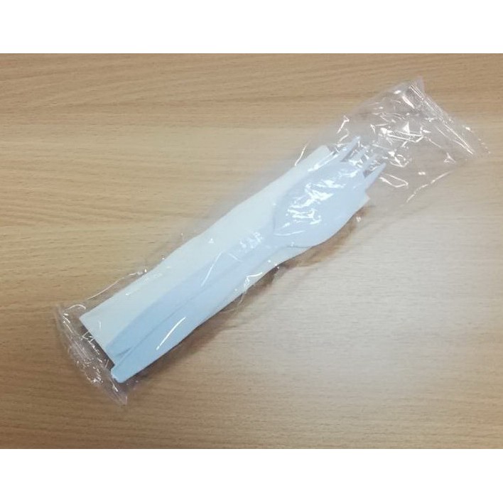 Plastic Spoon And Fork Set With Tissue White Cataring (500 Pcs/Carton
