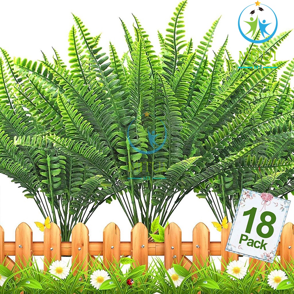 Artificial Plants Greenery, Fake Boston Fern Bush Outdoor UV Resistant ...