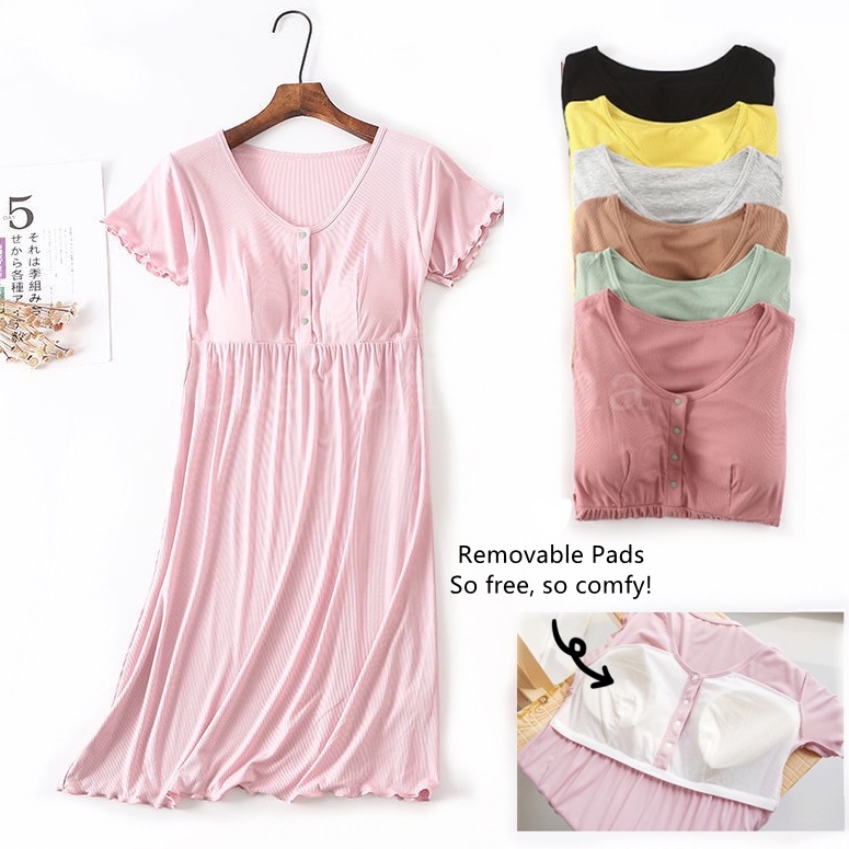 High quality Nursing Dress Loungewear Modal Maternity Padded Button