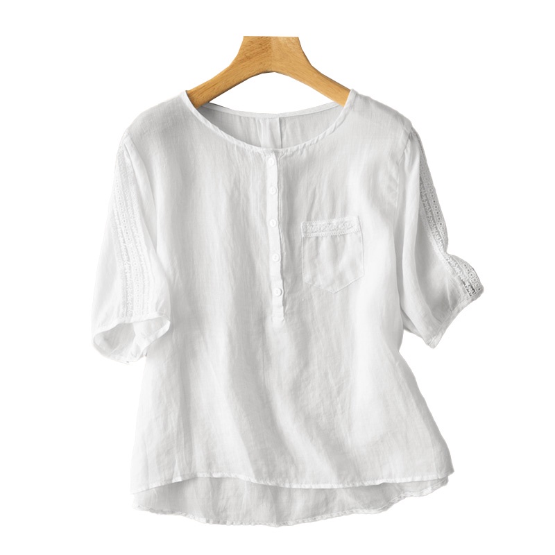 ZANZEA Women Half Sleeved Cotton Summer Solid Color Shirts O-Neck Tops ...