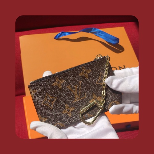 Louis Vuitton LV Brown Monogram Canvas Key Cles Pouch Coin Holder Purse