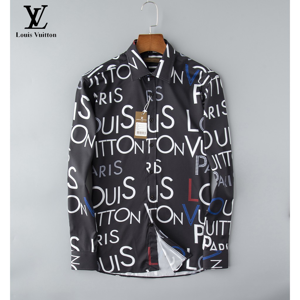 ☏Louis Vuitton LV men's cotton long sleeve graffiti casual shirt top S-XXXL