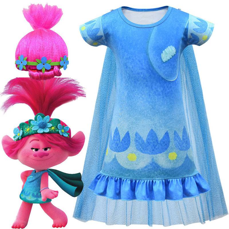Girls Cartoon Trolls Dress Short Sleeve Dress With Cloak Kids Princess  Poppy Cosplay Costume Theme Birthday Party Costumes With Wig Halloween  Children's Clothing--A | Shopee Philippines
