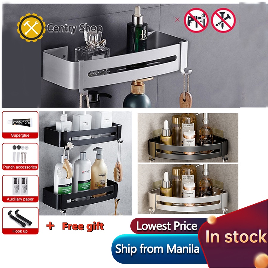 Space Aluminum Bathroom Shelf Shower Shelves Nodrill Wall Mount Shower