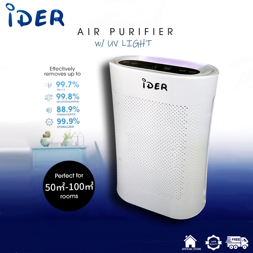 Ider Air Purifier UV Negative Ion with filter remote control LCD Display Intelligent Household Shopee Philippines