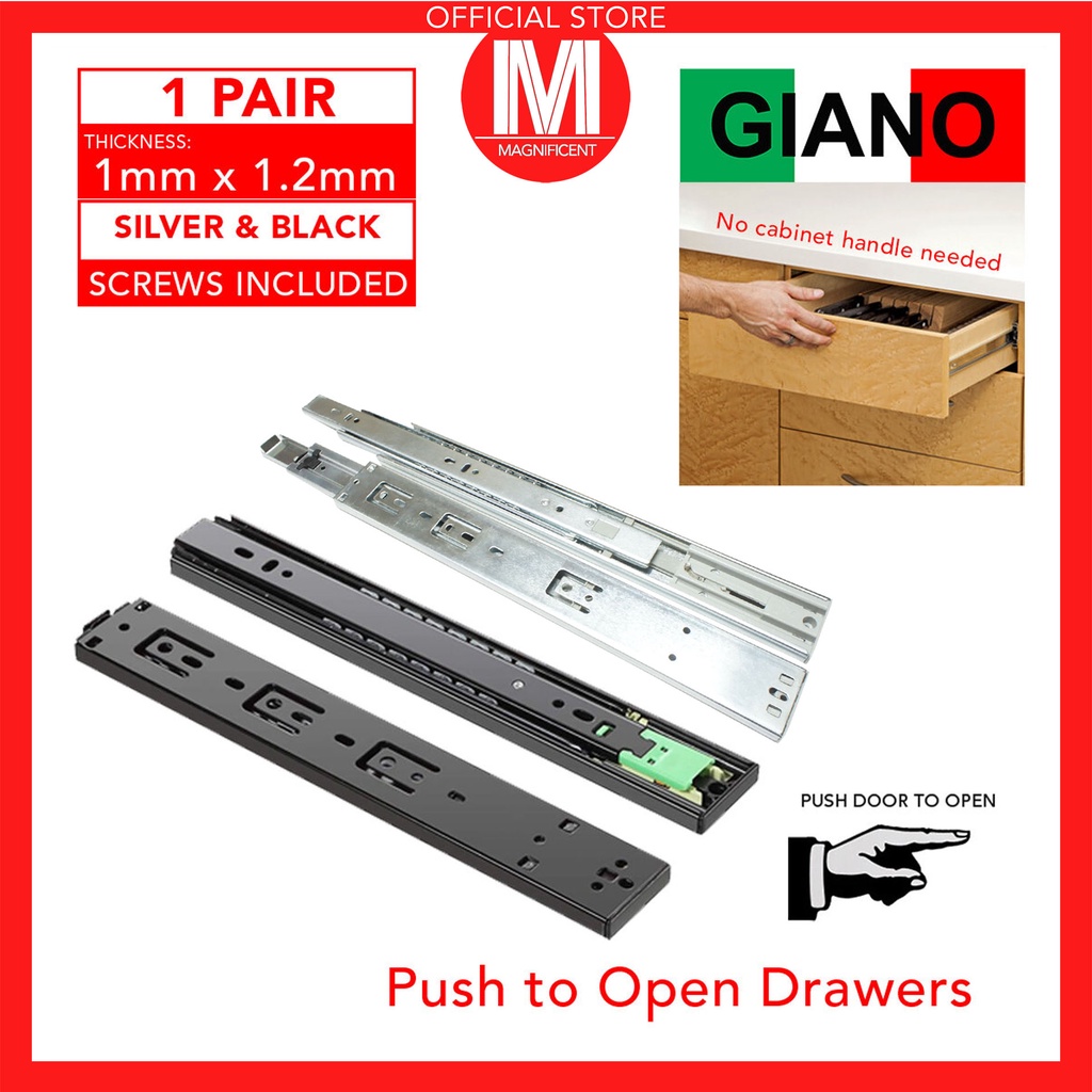 20 in. Push to Open Full Extension Ball Bearing Soft Close Cabinet Drawer  Slides (8-Pair)