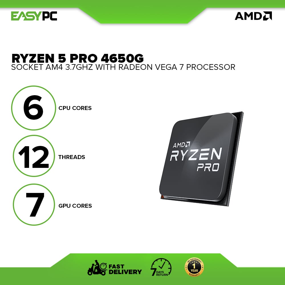 AMD Ryzen 5 Pro 4650G Socket Am4 3.7ghz Desktop Processor, Wraith Stealth  Cooler - No Box