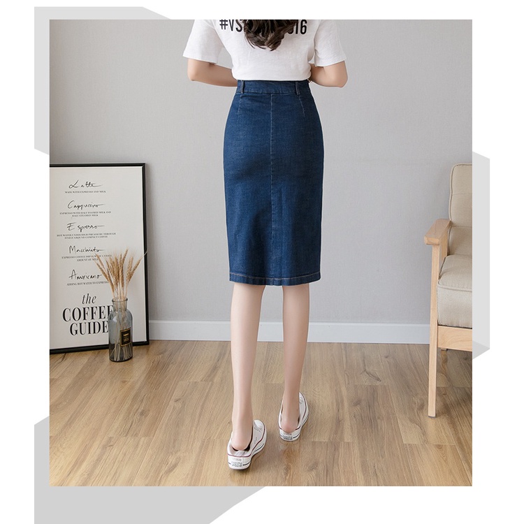 Plus Size S 5XL Women Denim Skirt Spring Summer Autumn Fashion Casual Pockets Elastic Stretch High Waist Knee Length Slim Bodycon Package Hip Pencil Jean Midi Skirt Blue Shopee Philippines