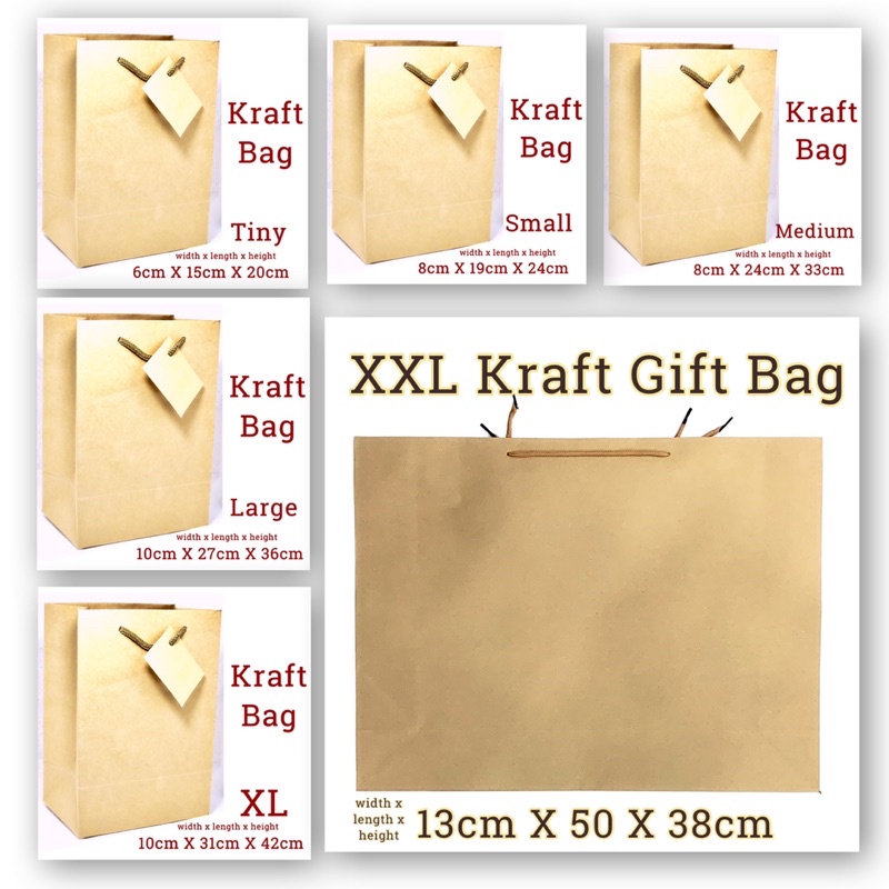 3 Pack Brown Craft Bags - 24cm x 13cm x 8cm