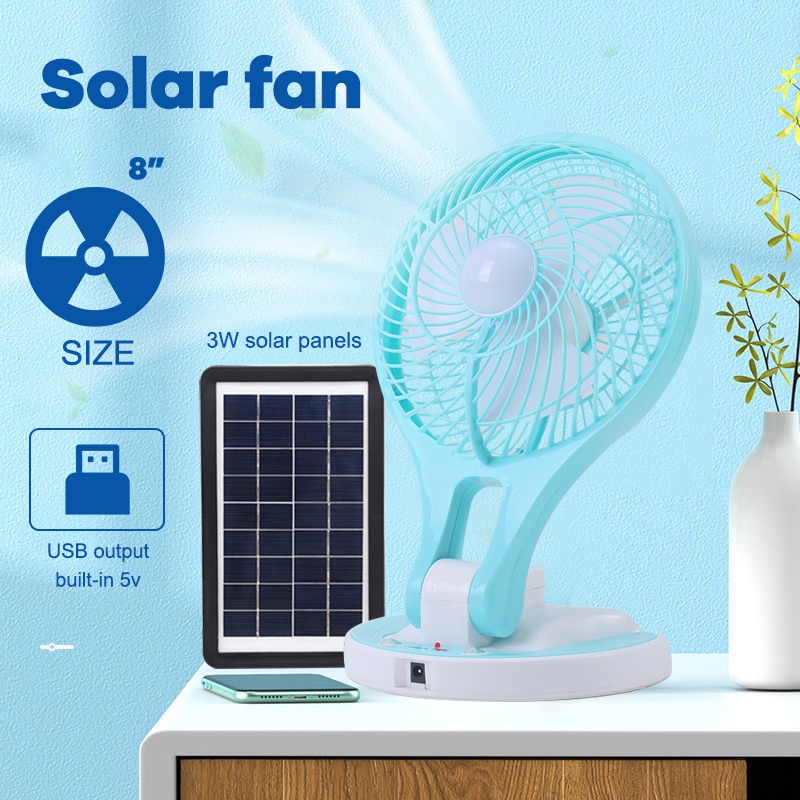 Solar Fan 8 Inch USB Portable Electric With Panel Electric Fan Light