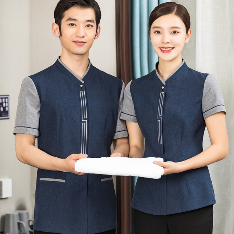Unisex hotel uniforms shortsleeved room attendant housekeeping cleaning work clothes restaurant