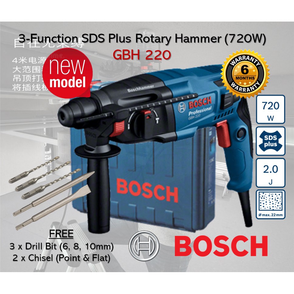 Bosch GBH 220 Professional 3-Function SDS Plus Rotary Hammer (720W ...