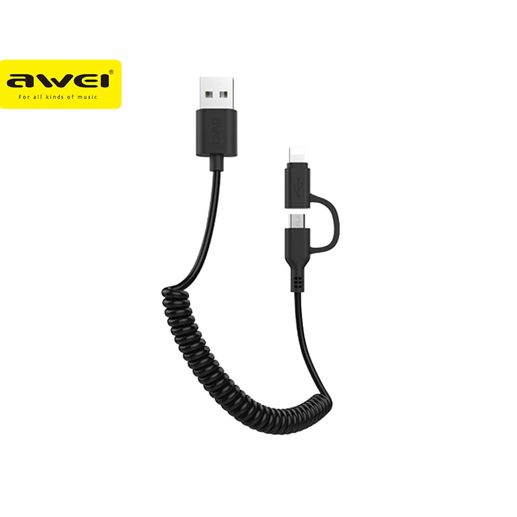 AWEI CL53 Retractable Fast Charging and Data Transfer Cables 2in1 Cable Dual 2.4A Connector