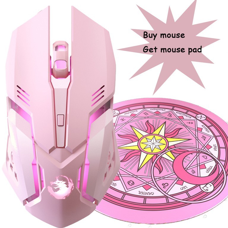 Wired usb mouse cute pink mute female student rechargeable | Shopee ...