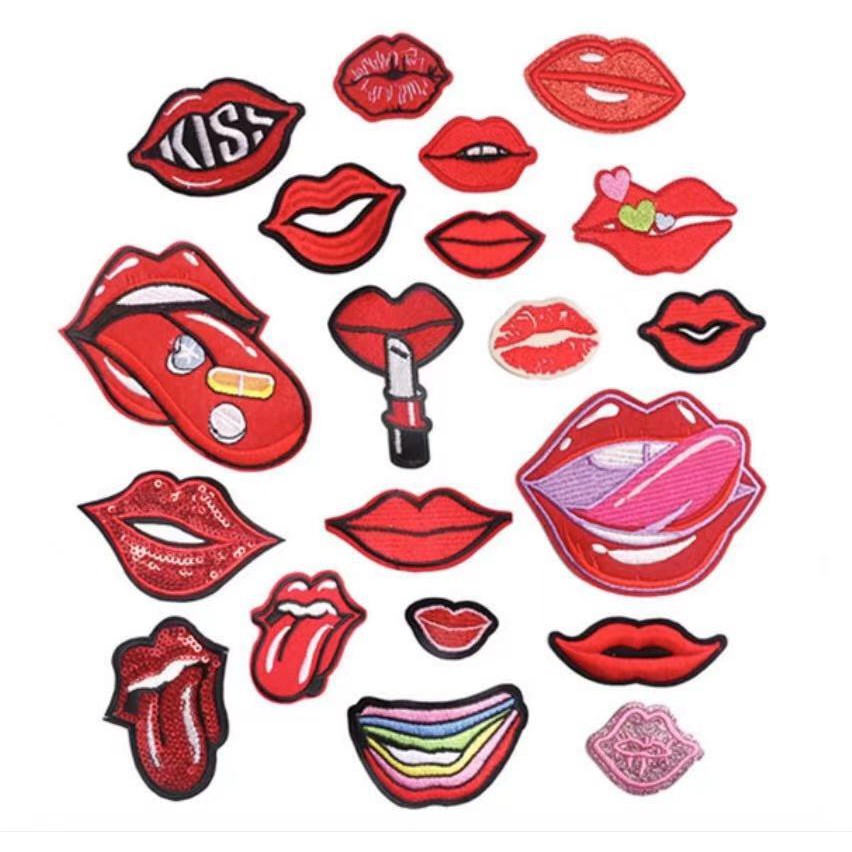 Hot sun red lips computer embroidery badge patch DIY hand-embroidered ...