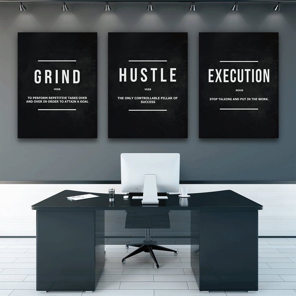 Grind Hustle Execution Wall Art Canvas Prints Office Decor Motivational ...