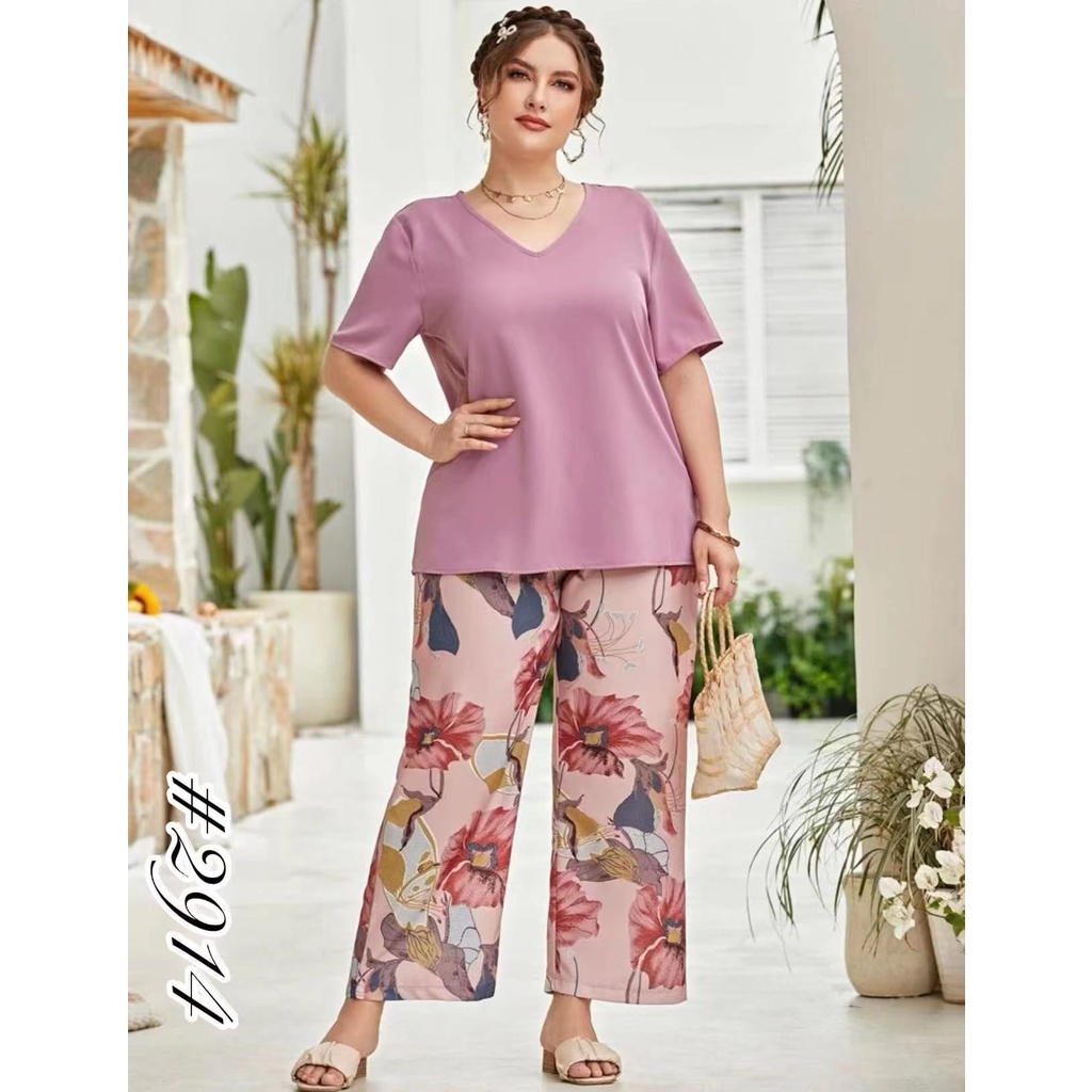 W.A plus size fashion terno set for women ( top and pants ) | Shopee ...