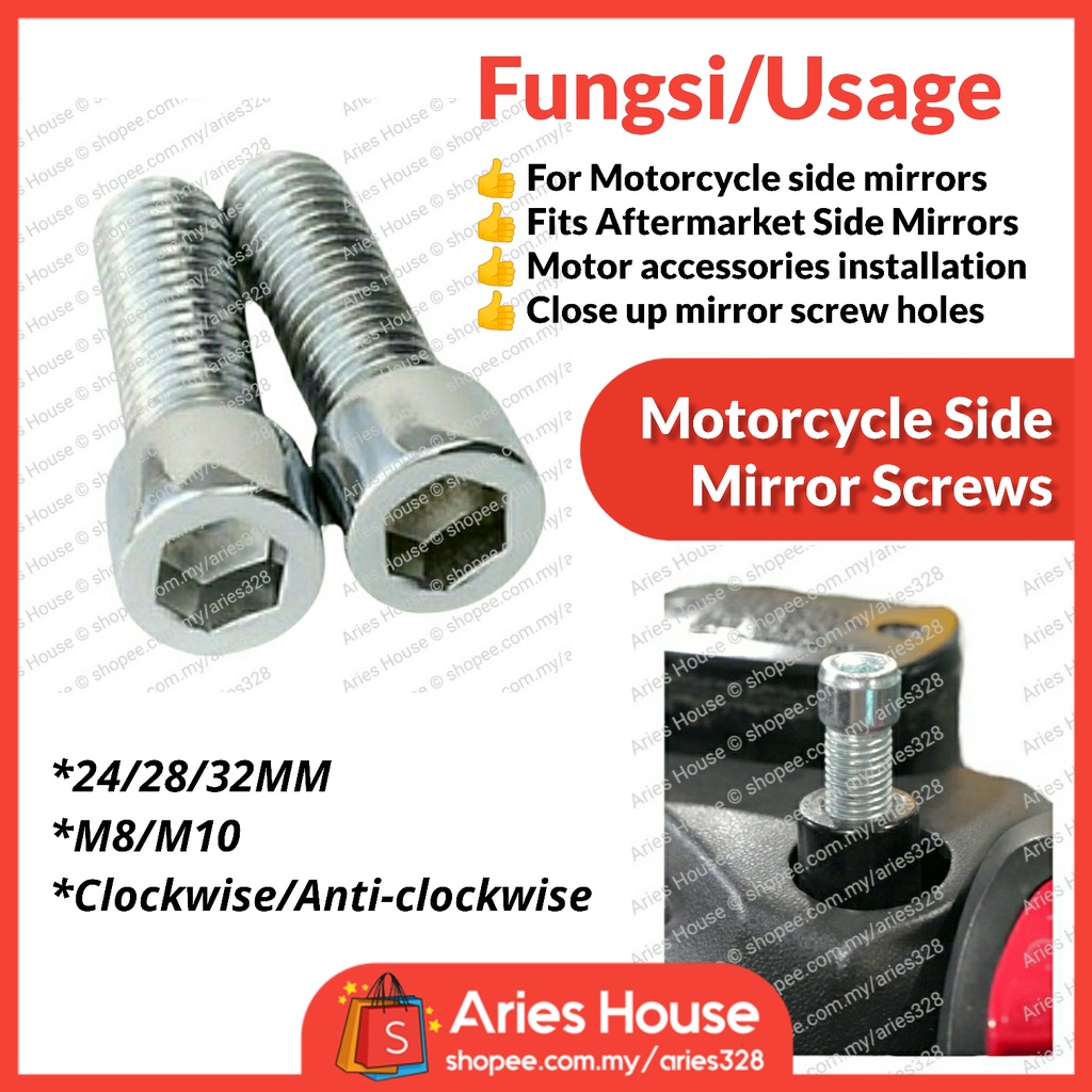 Motorcycle Side Mirror Screw M8 M10 Hex Clockwise Anticlockwise