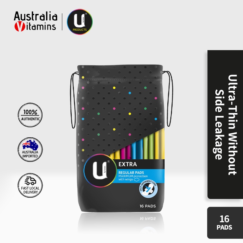 U by Kotex Extra Regular Pads Maximum Protection with Wings 16 Pads