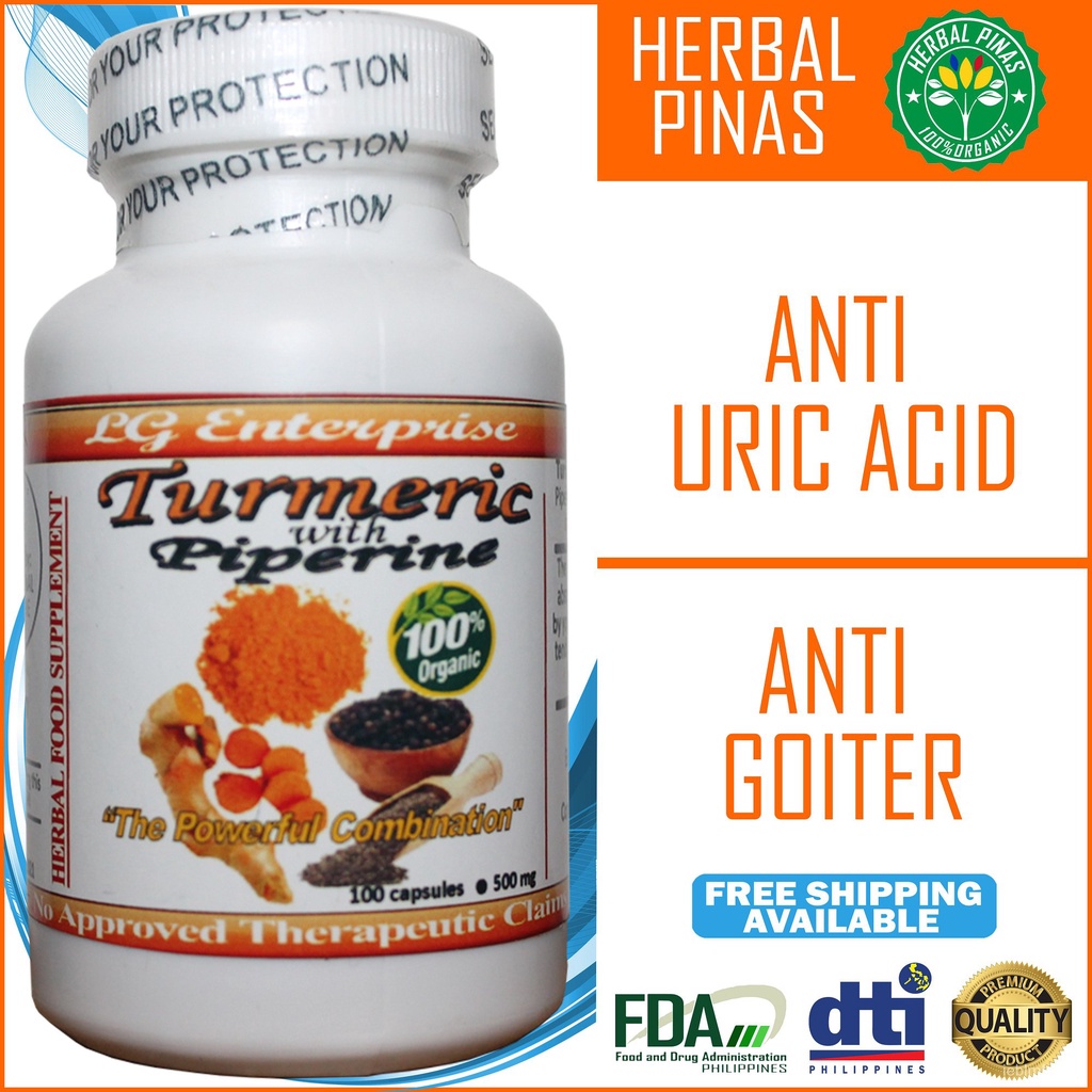 Turmeric Piperine 2 in 1 Anti Uric Acid and Anti Goiter 100 Capsules
