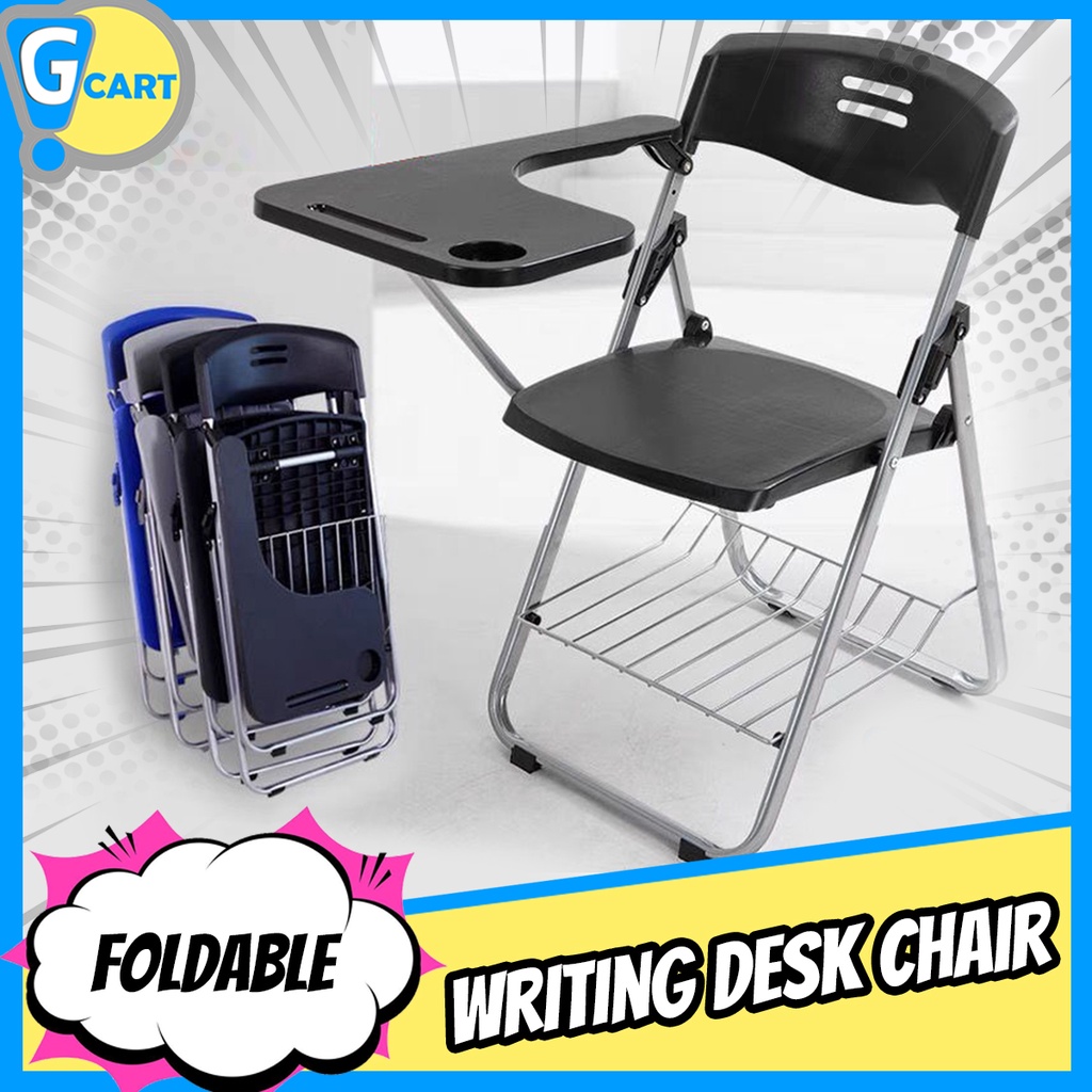 Folding student chair with writing online pad