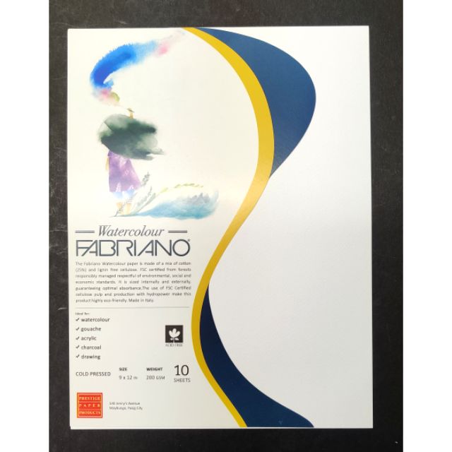 Fabriano Artist Paper: Watercolor Paper Cold Pressed 200gsm 10 Sheets 9x12,  25% Cotton