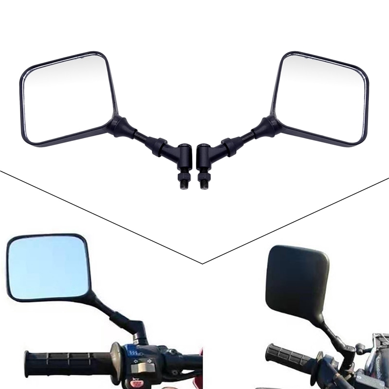 1 Pair Black Square Dual Sport Motorcycle Mirrors Side Mirrors Fit for